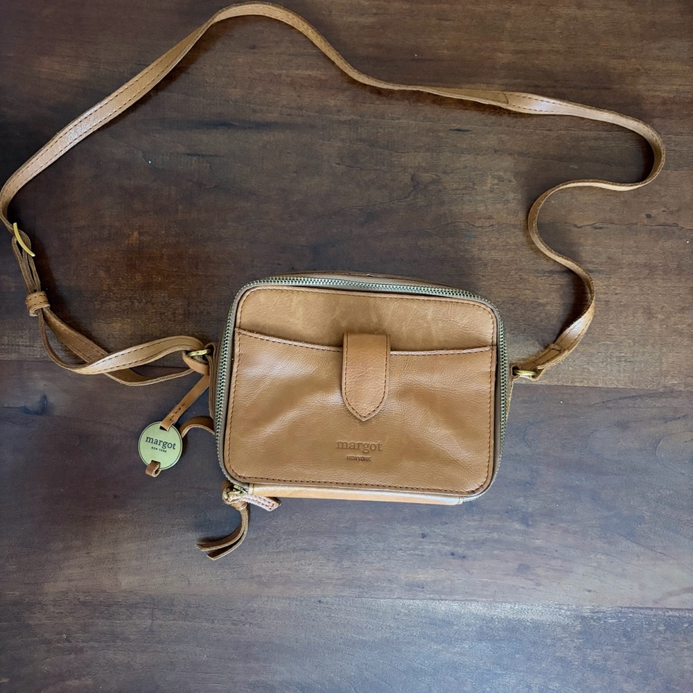 margot Leather Tan Crossbody Bag with Front Pocket